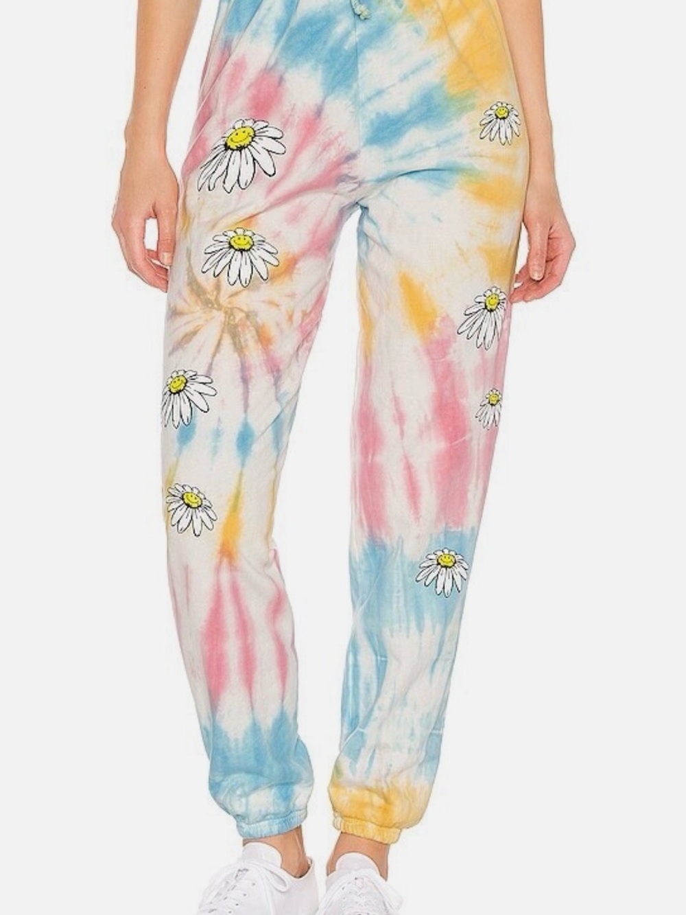 By Samii Ryan Tie-Dye Daisy Print Jogger Pants - Pink Blue Yellow